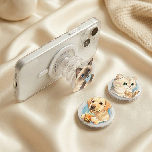 cute magnetic phone grips with pet portrait and customized design