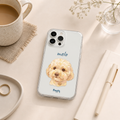 Customized pet portrait clear phone case with a dog's portrait, cute watercolor pet portrait designed by Pawsy Pals