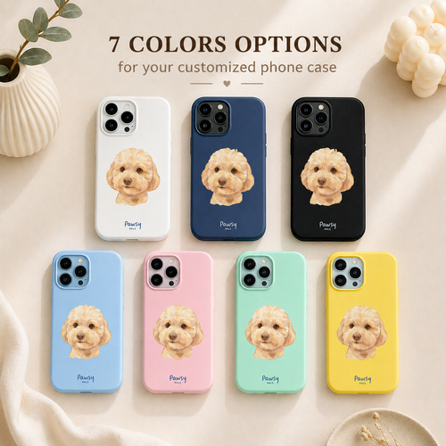 A collection of customized pet portrait in different colors, watercolor design by Pawsy Pals