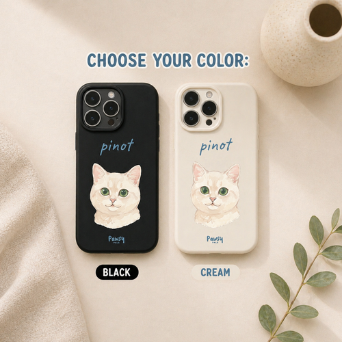 Customized pet portrait phone cases with watercolor style portrait of the cat, designed by Pawsy Pals